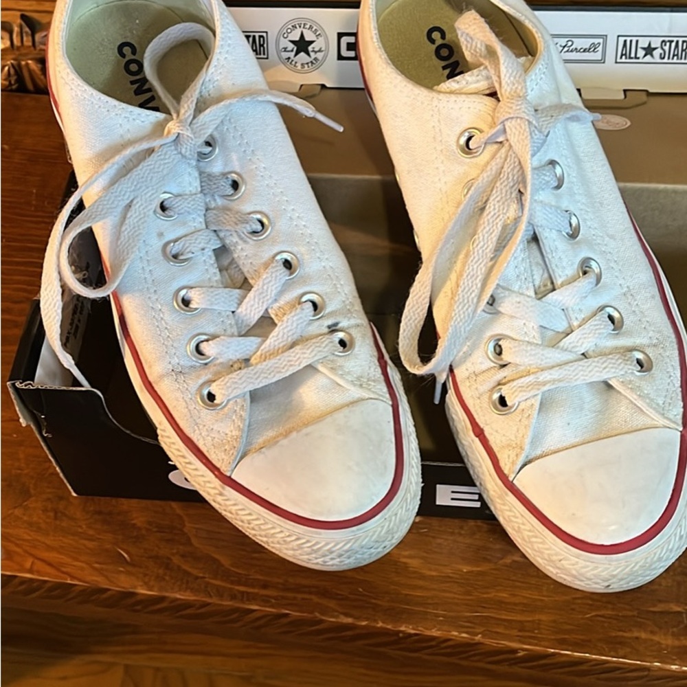 Converse White Athletic Shoes with Red Accents
